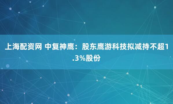 上海配资网 中复神鹰:股东鹰游科技拟减持不超1.3%股份